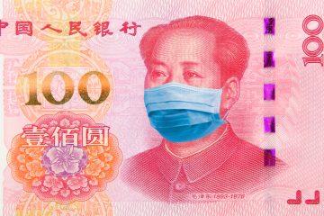 Image of Chinese banknote with man wearing face mask